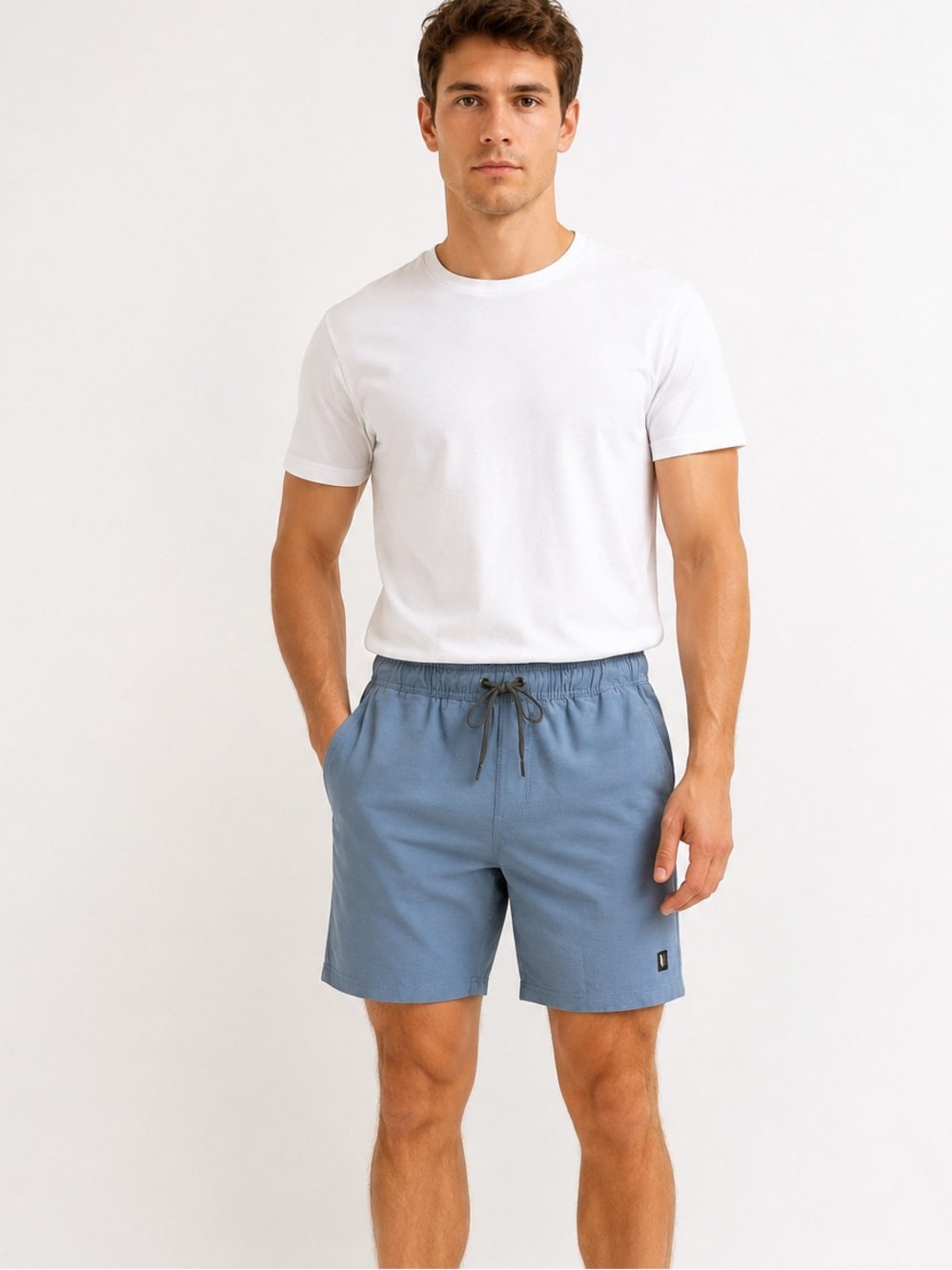 Linksoul Shorts Medium Mens Lined Stretch Drawstring Waist Blue Solid Pockets M